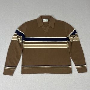 Vintage Lord Jeff 100% DuPont Orlon Acrylic Brown Horizontal Striped Sweater